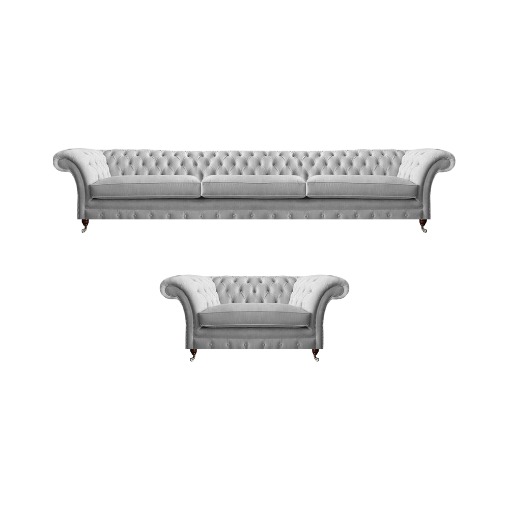 Weißer Chesterfield Dreisitzer Luxuriöser Wohnzimmer Polstersessel 2tlg