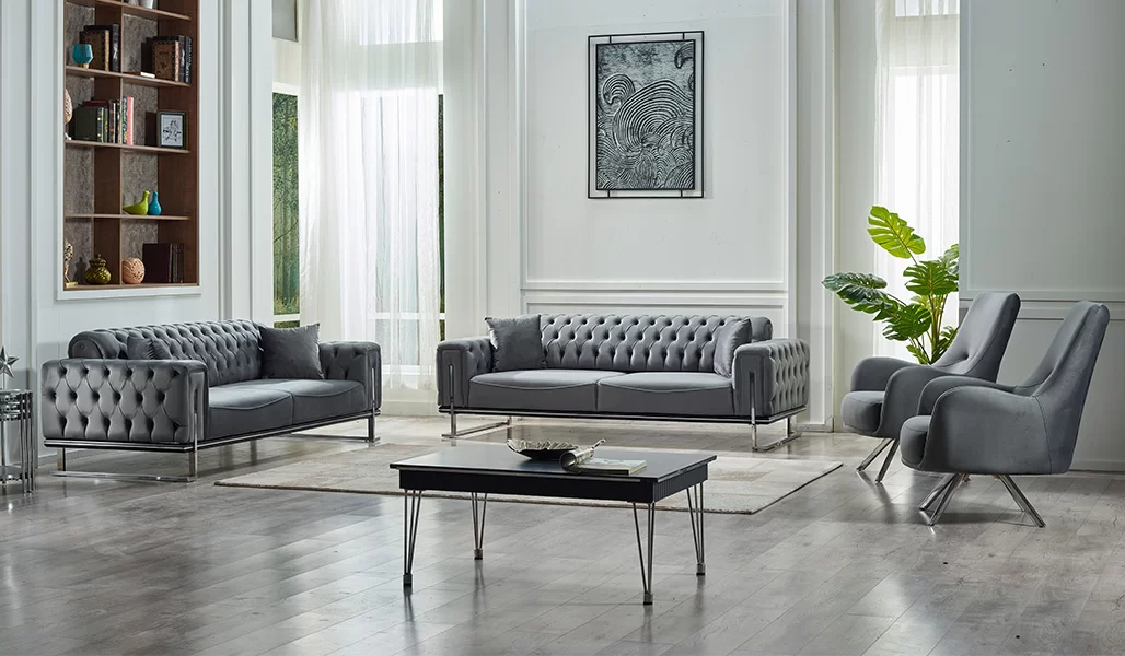 Grau Sofa Set 4tlg Wohnzimmer Modern Design Couchen 3+3+1+1 Sitzer