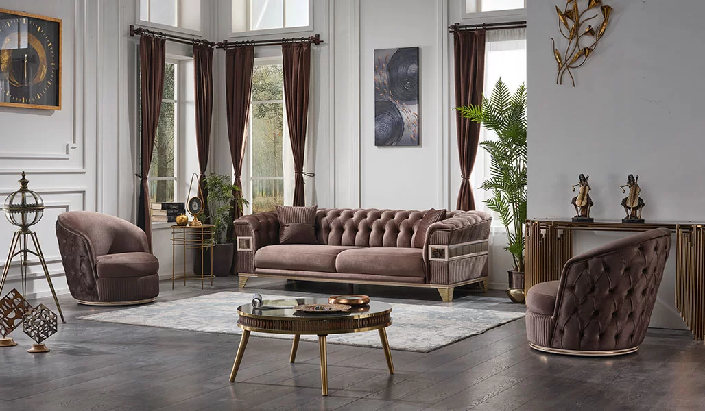 Polstermöbel Braun Sofagarnitur 3+1+1 Sitzer Luxus Komplett Design Möbel