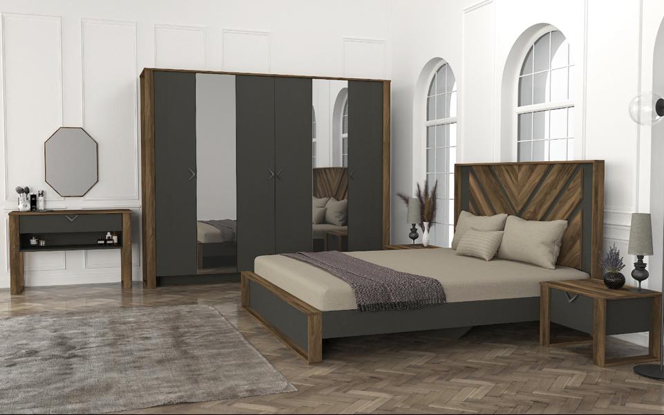 Schlafzimmereinrichtung Schlafzimmer Set Komplettschlafzimmer Braun Modern 5tlg