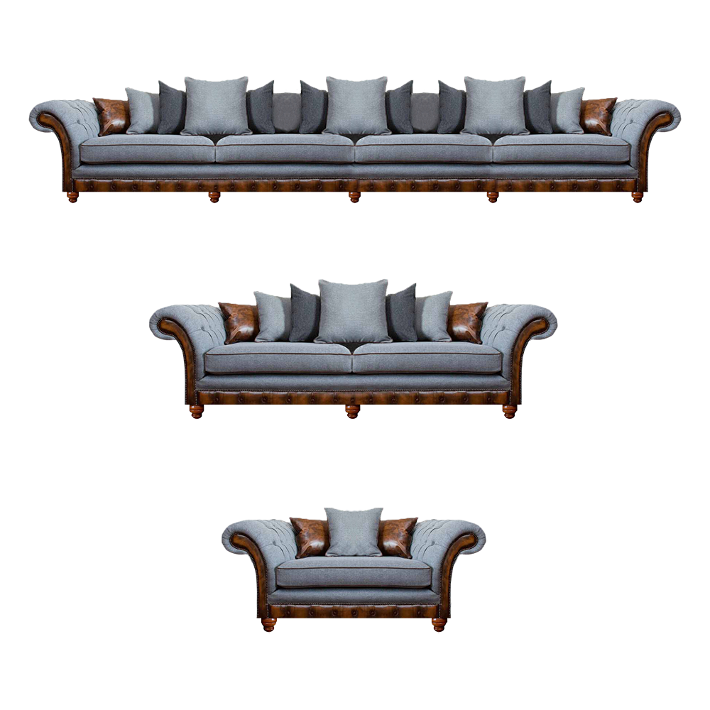 Chesterfield Grau Sofagarnitur 3tlg Moderne Couchen Luxuriöse Wohnzimmer