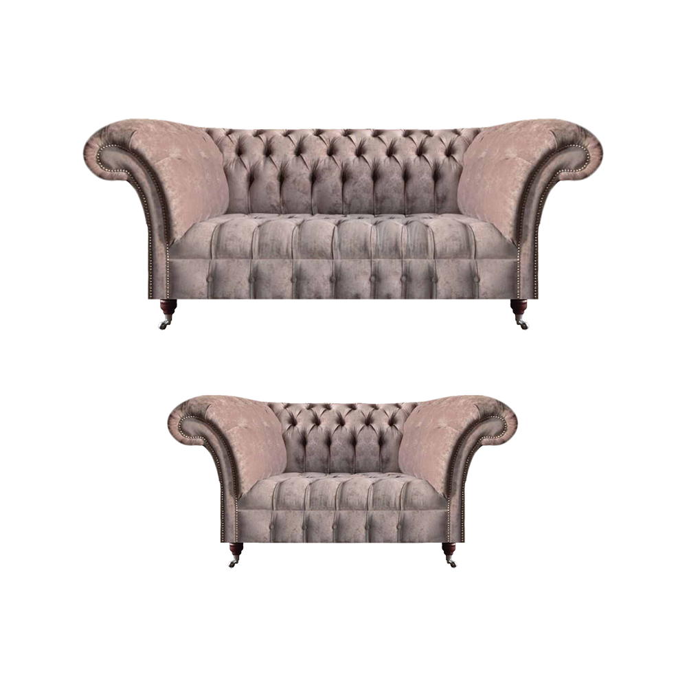 Chesterfield Möbel Grau Textil Sofas Set 2tlg Luxuriöse Wohnzimmer Einrichtung