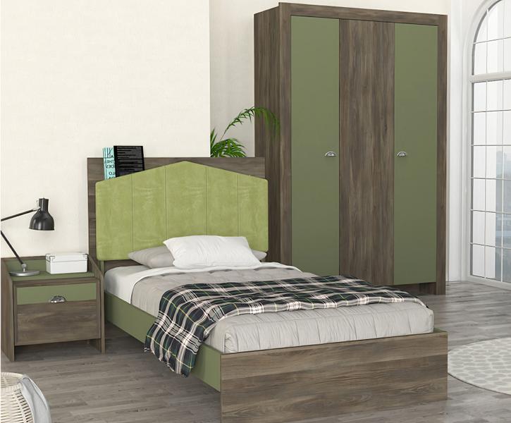 Jugendzimmer Set Bett Nachttisch Kleiderschrank Kinder Möbel Set Grün 3tlg