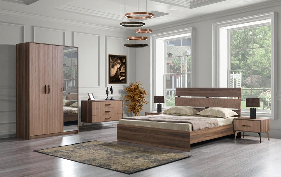 Schlafzimmer Möbel Ausstattung Komplett Set Bett 2x Nachttisch Schrank 5tlg