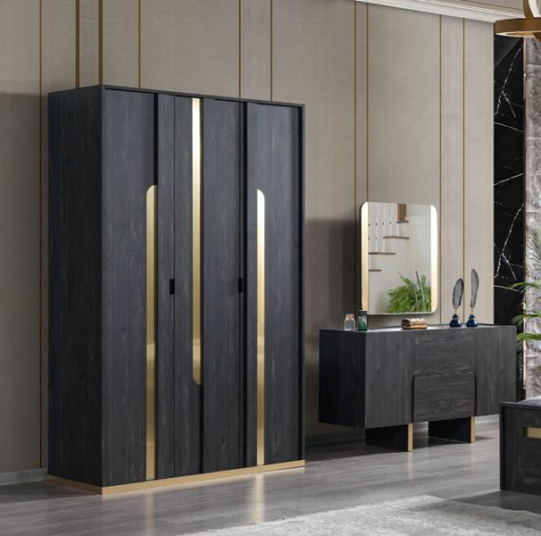 2tlg Schlafzimmer Set Kleiderschrank + Kommode Moderne Möbel Stil Schwarz