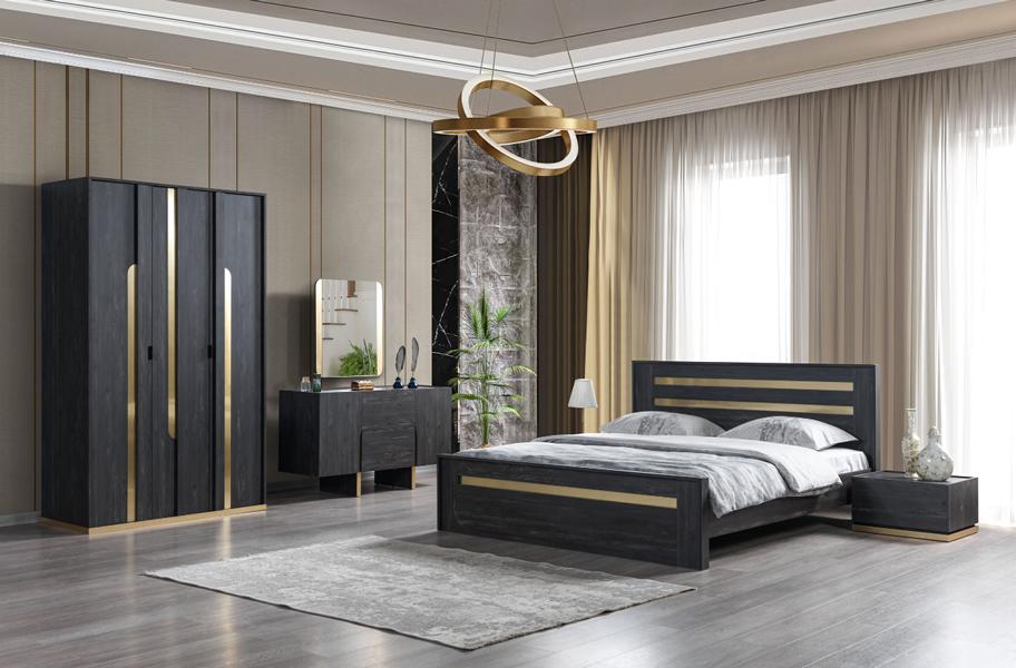 Schlafzimmer Möbel Komplett Set Bett 2x Nachttisch Schrank Braun 5tlg