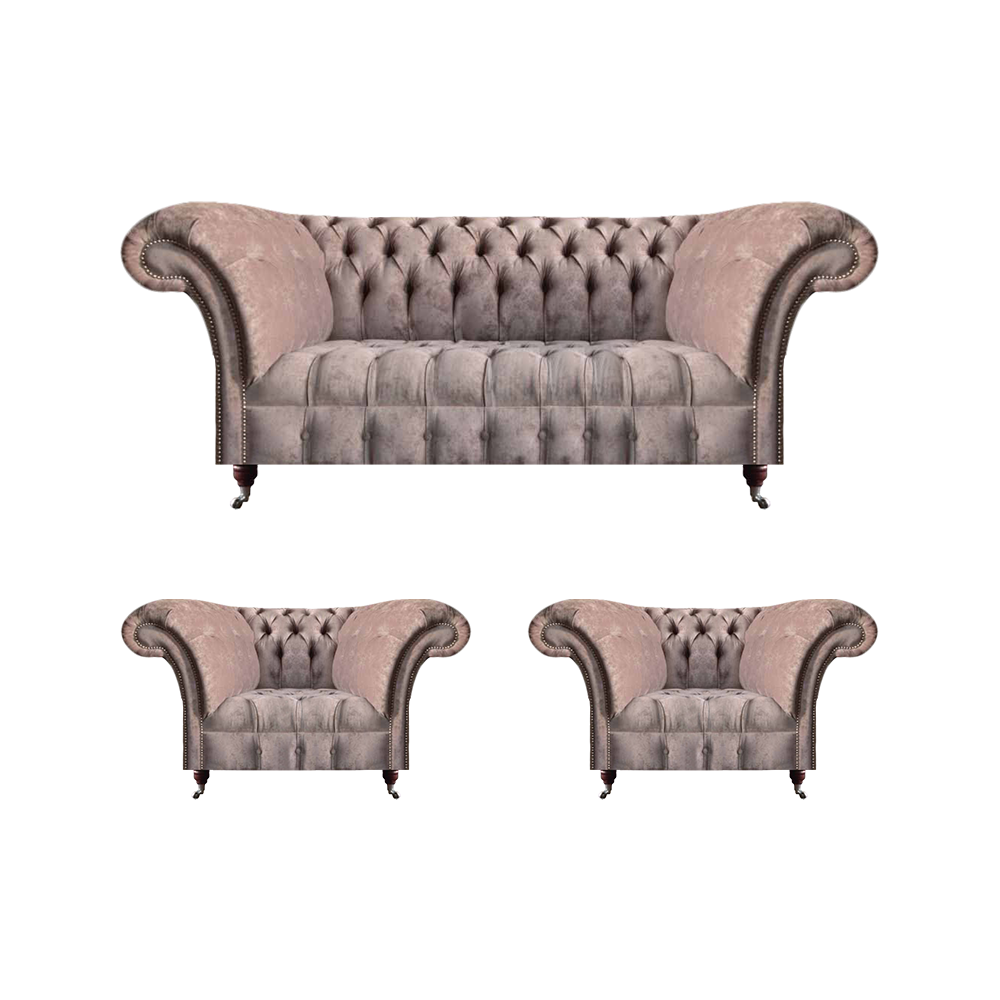 Grau Luxuriöse Wohnzimmer Sofagarnitur 3+1+1 Chesterfield Sitz Textil
