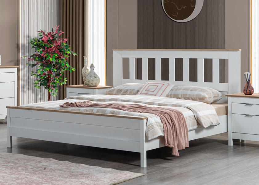 Doppelbett Bett Schlafzimmer 160сm Matratze Weiß moderner Stil Holz