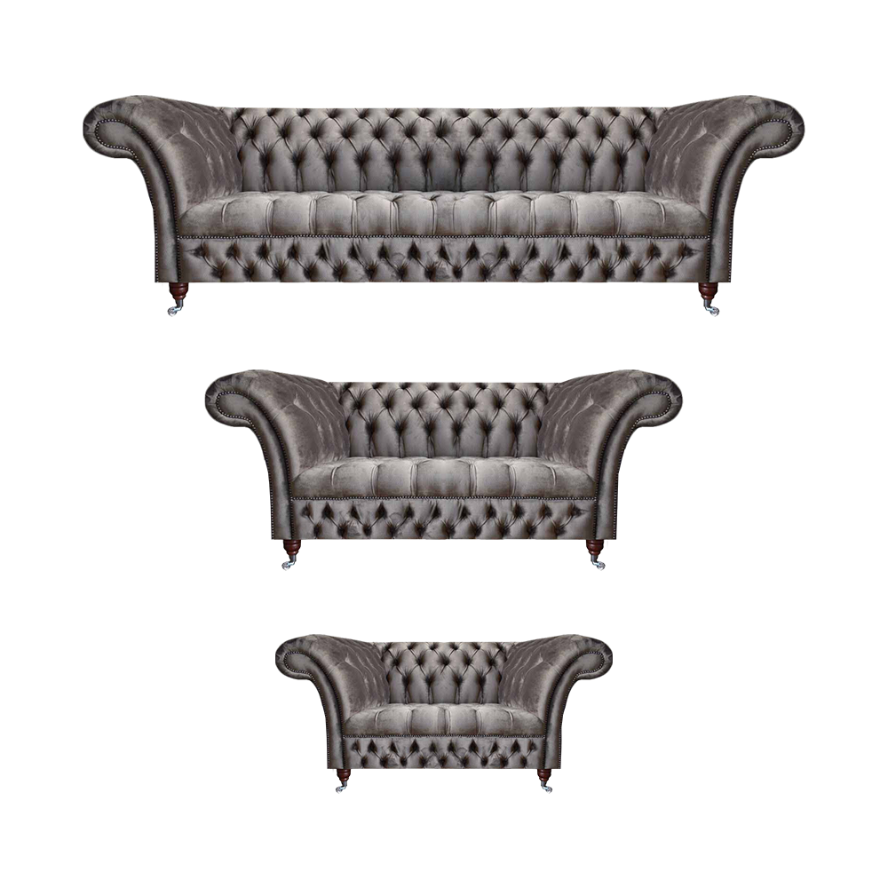 Wohnzimmer Grau Polstermöbel Textil Luxuriöse Sofagarnitur 3tlg Chesterfield