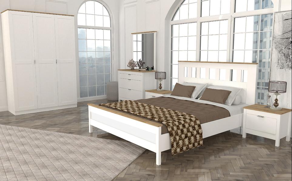 Schlafzimmer Möbel Komplett Set Bett 2x Nachttisch Schrank Weiß 5tlg