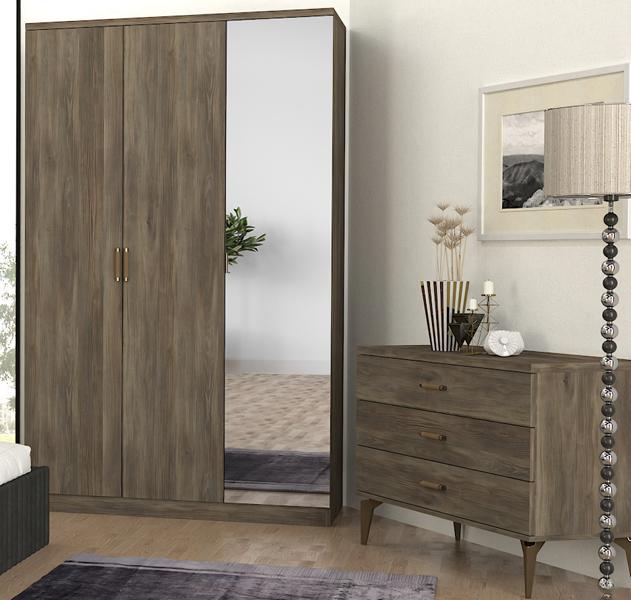 2tlg Schlafzimmer Set Kleiderschrank + Kommode Moderne Möbel Stil Braun