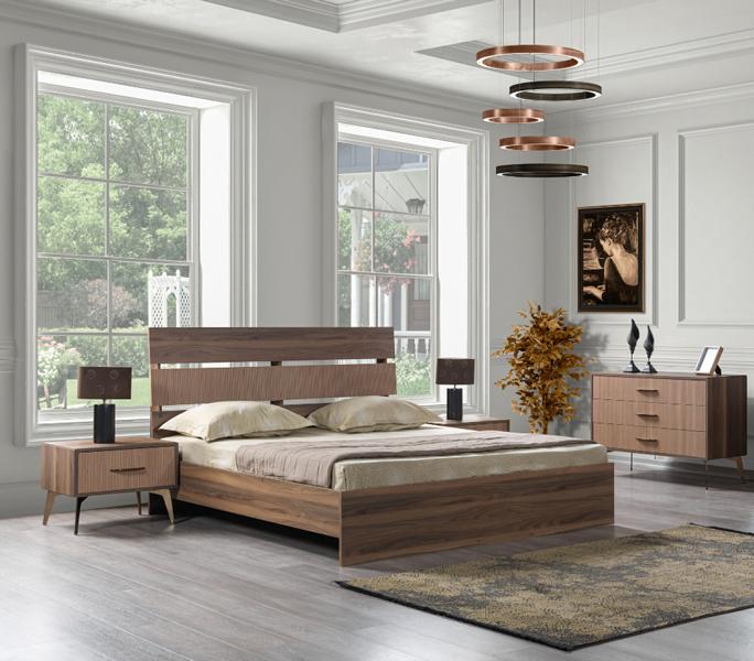 Modern 4tlg Schlafzimmer Set Bett + 2x Nachttische + Kommode Möbel Luxus Neu