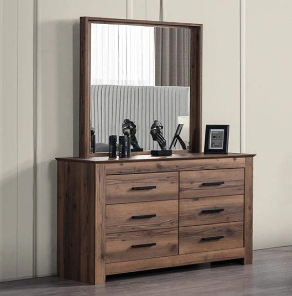 Schlafzimmer Kommode mit Spiegel modernen Stil elegante Möbel braune Holzmöbel