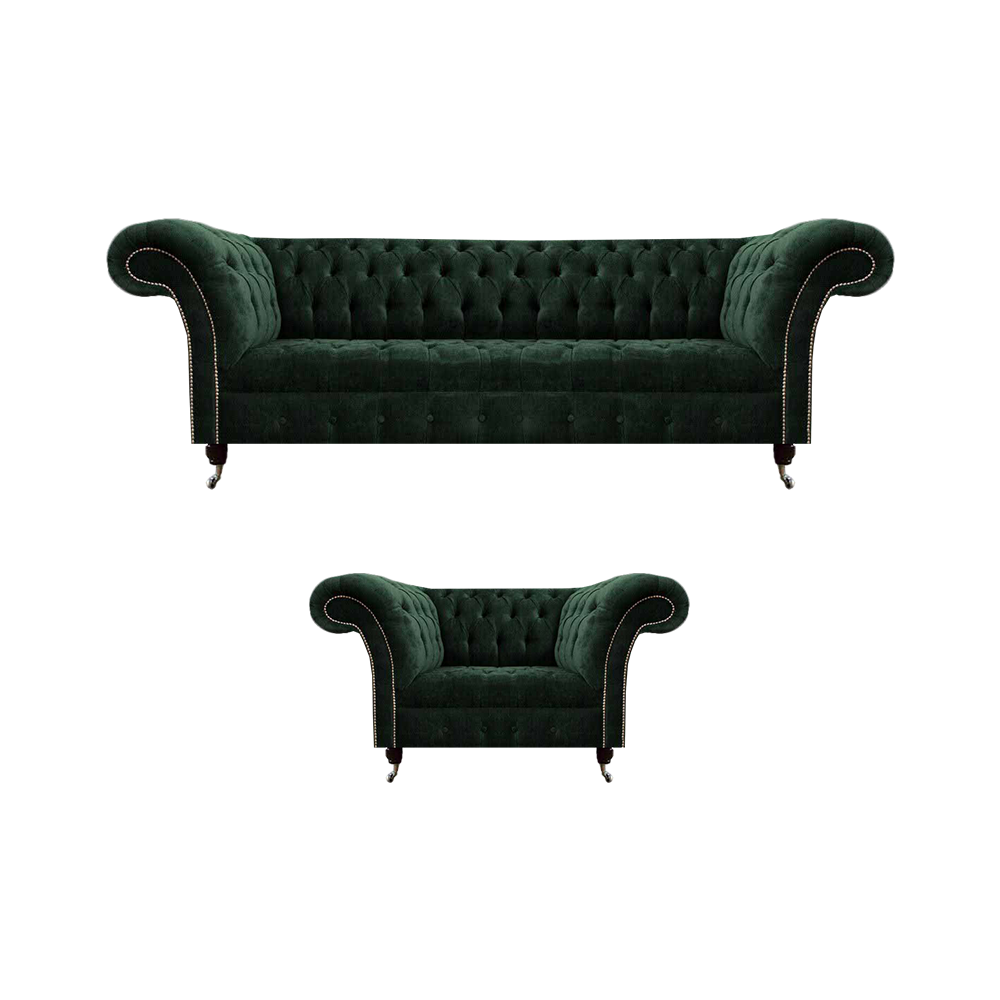 Grün Sofas Garnitur 2tlg Sofa Dreisitzer Textil Sessel Wohnzimmer Couch