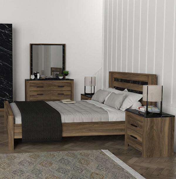 Schlafzimmer Set Bett+2x Nachttische+Kommode Stilvolle 4tlg Braun Luxus Möbel