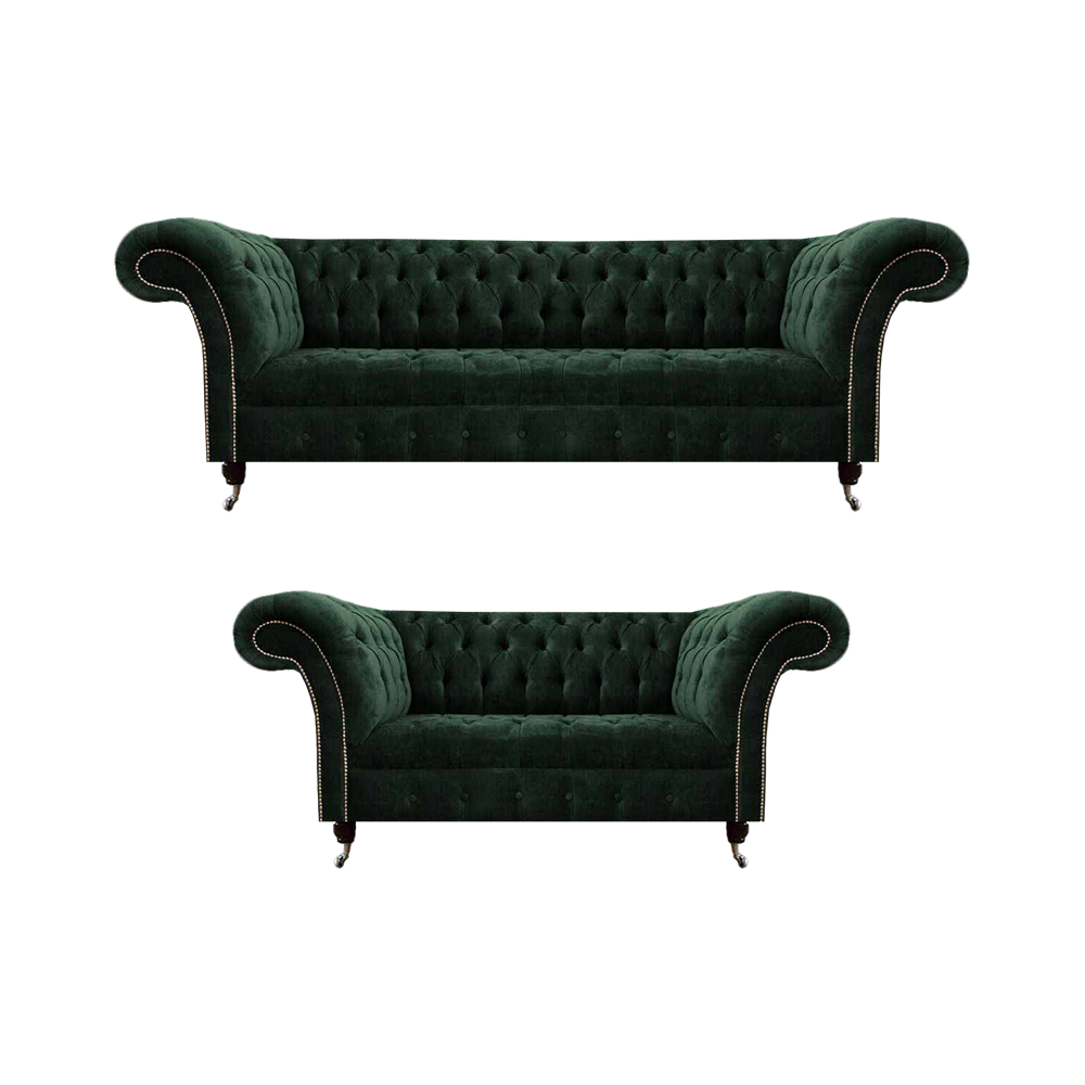 Wohnzimmer Komplett 2x Sofas 3+2 Sitzer Grün Luxuriöse Polstermöbel