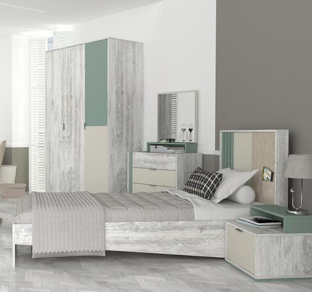 Jugendzimmer Set stilvoll Grau 7tlg Modernes Kinderzimmer Schlafzimmer Set