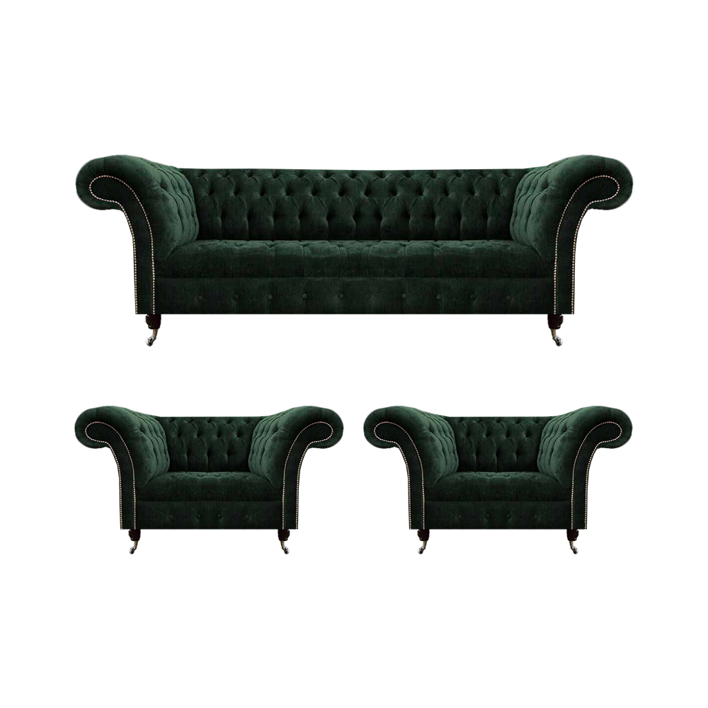 Polstermöbel Luxuriöse Designer Sofagarnitur 3+1+1 Grün Sitz Textil Chesterfield