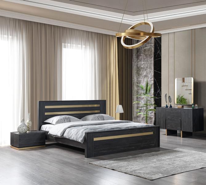 Modern 4tlg Schlafzimmer Set Bett + 2x Nachttische + Kommode Möbel Luxus Neu