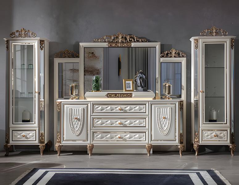Glasvitrine Highboard Schrank Schränke Wohnzimmerschrank Geschirrschrank 2 tlg