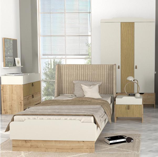 Jugendzimmer Set Bett Nachttisch Kleiderschrank Kommode Spiegel 5tlg Kindermöbel