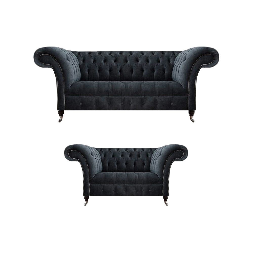 Wohnzimmer Luxuriöse Polster Möbel 2x Sofas Couch Design Grau Chesterfield