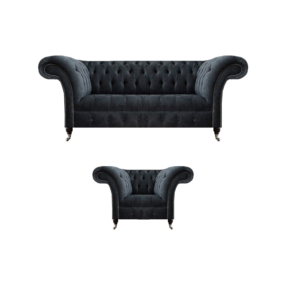 Chesterfield Grau Sofagarnitur 3+1 Sitzer Textil Luxuriöse Moderne Wohnzimmer