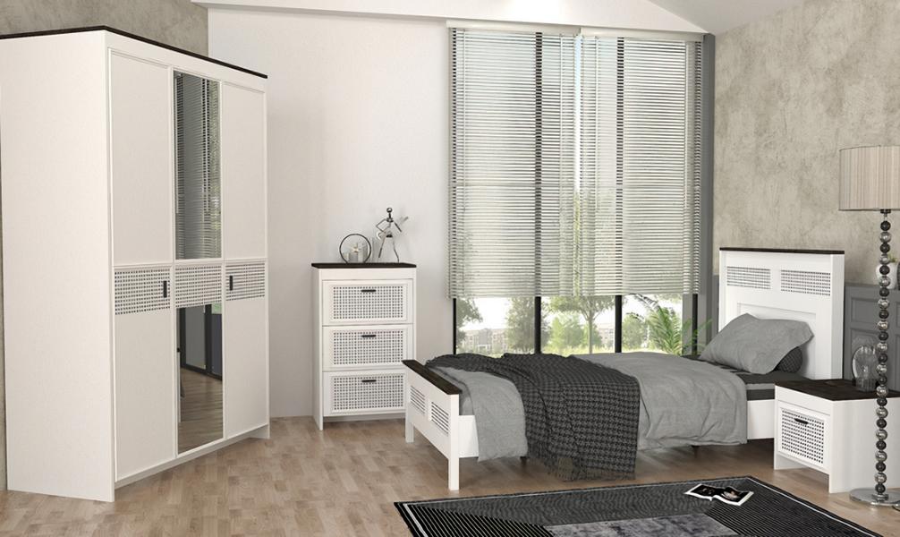 Jugendzimmer Set Bett Nachttisch Kleiderschrank stilvoll 3tlg Kindermöbel Weiß