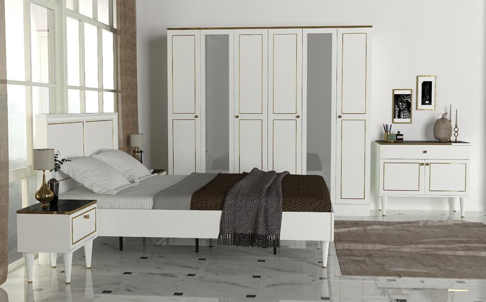 Schlafzimmer Möbel Komplett Set Bett 2x Nachttisch Schrank Weiß 5tlg