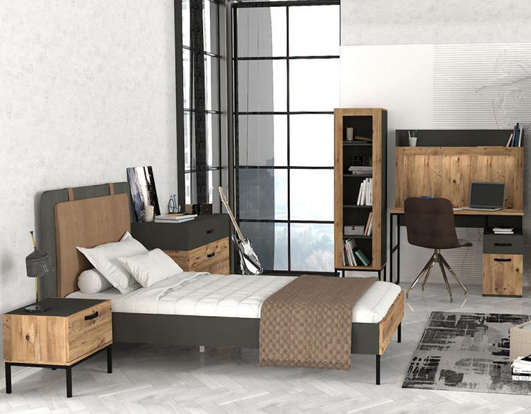 Jugendzimmer Set Bett Nachttisch Kommode Bücherregal Schreibtisch 5tlg
