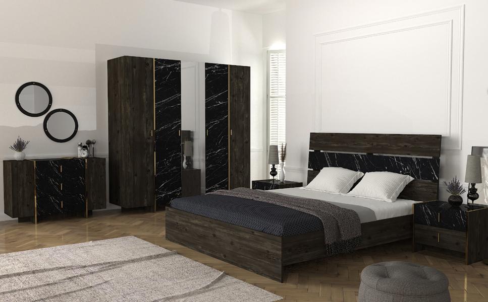 Braunes Schlafzimmer Kombination Einrichtung Bett Kommode Modern 6tlg.