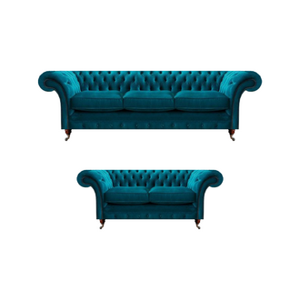 Hellblaue Wohnzimmer Textilsofas Designer Dreisitzer 2-Sitzer 2tlg Set