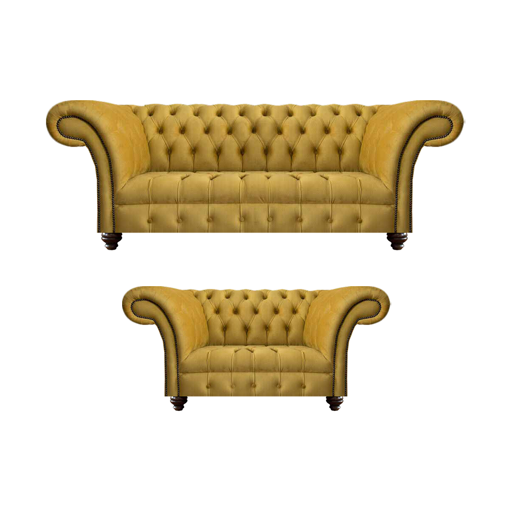 Designer Wohnzimmer Modern Gelb Sofagarnitur Set 2x Sofas Chesterfield