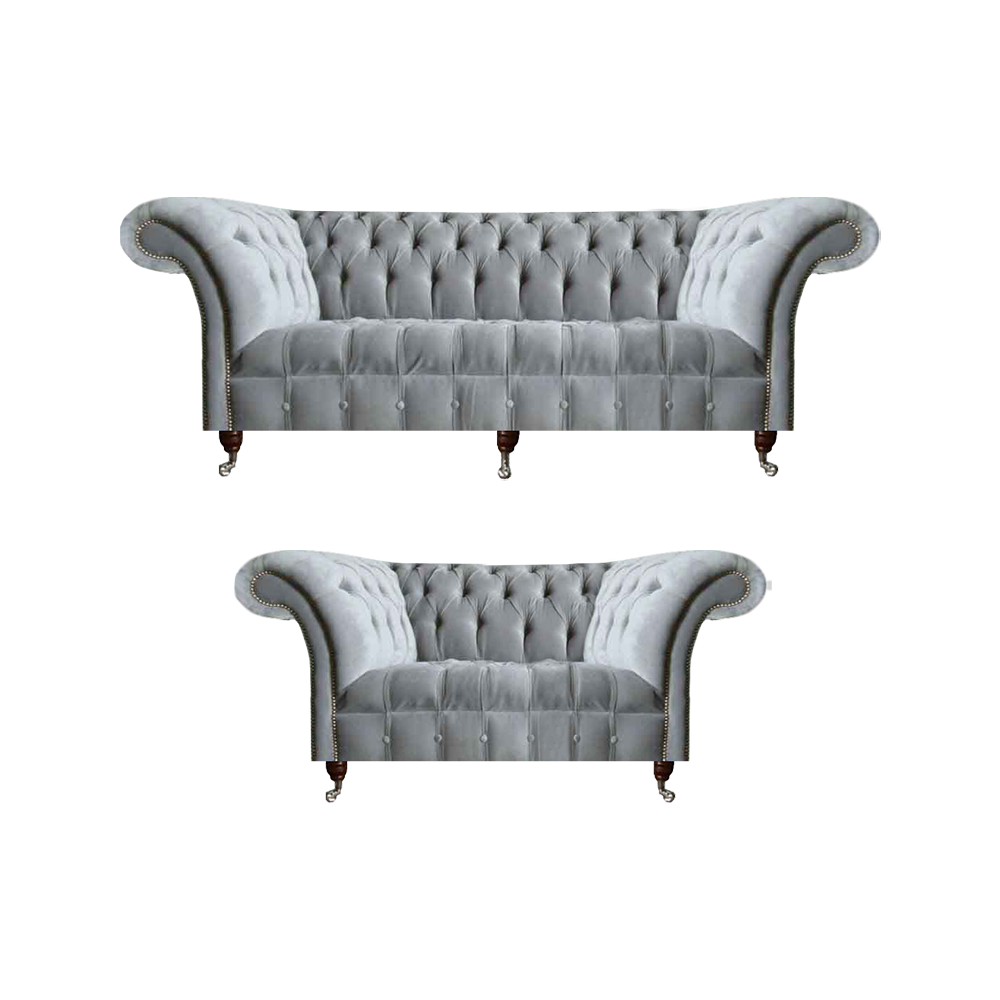 Chesterfield Hellgraue Polster Garnitur Designer 2x Textilsofas 2tlg