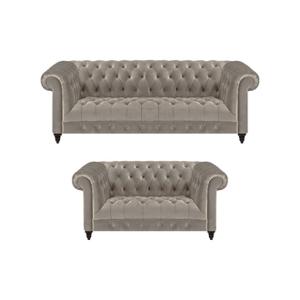 Polstermöbel Luxus Grau 2x Sofas Komplett Einrichtung Wohnzimmer Chesterfield