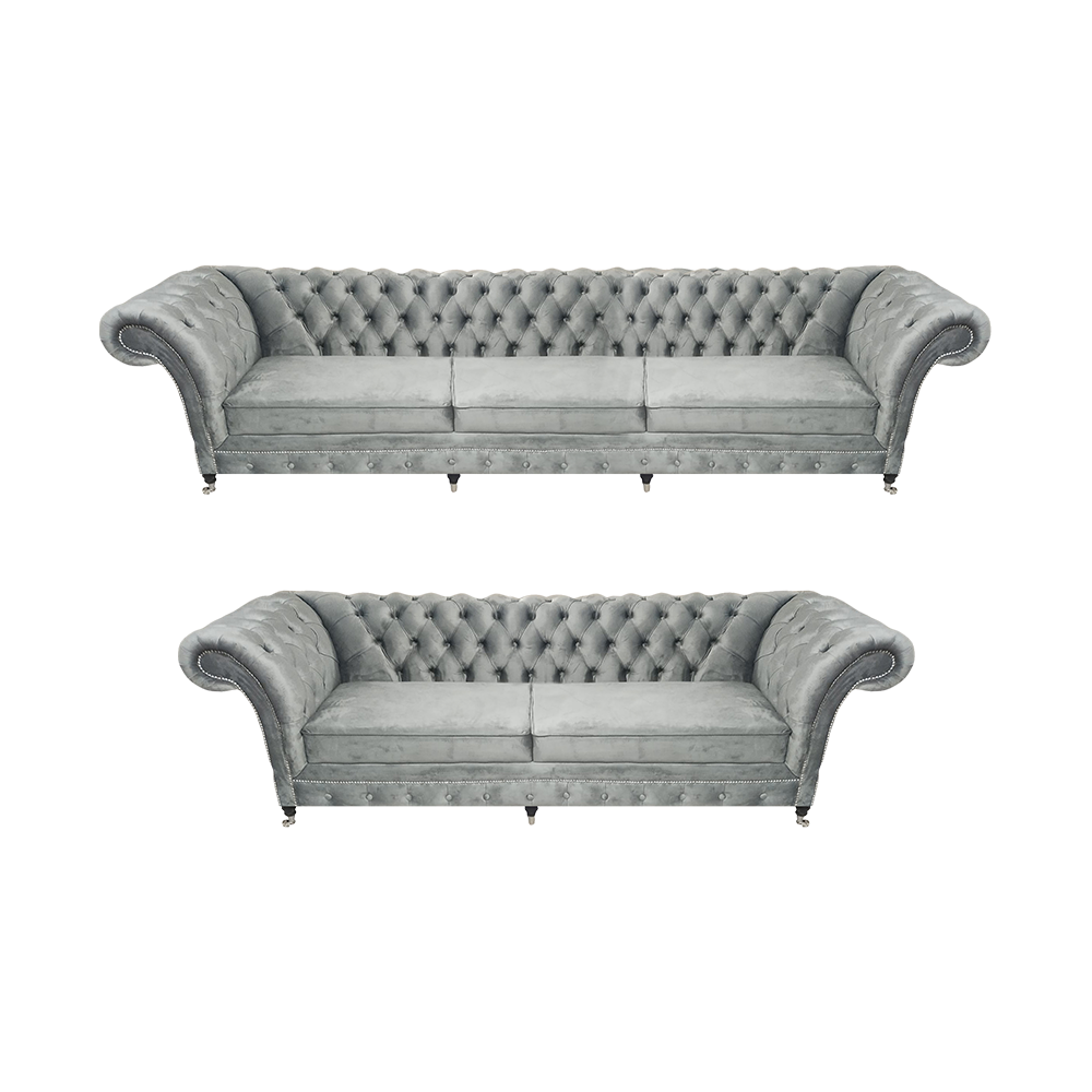 Luxus Designer Sofagarnitur Wohnzimmer Grau Wohnzimmer Polstermöbel Chesterfield