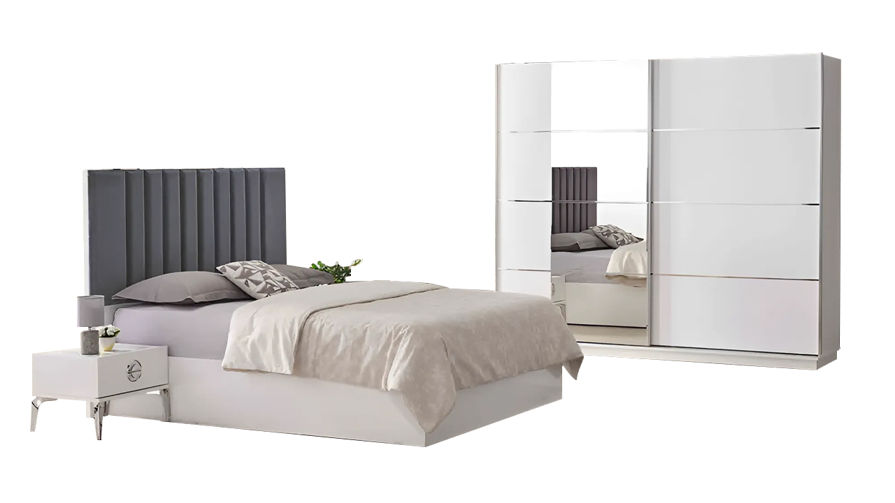 Garnitur Schlafzimmer Doppelbett Nachttische Bett 4tlg Weiß Schrank Betten