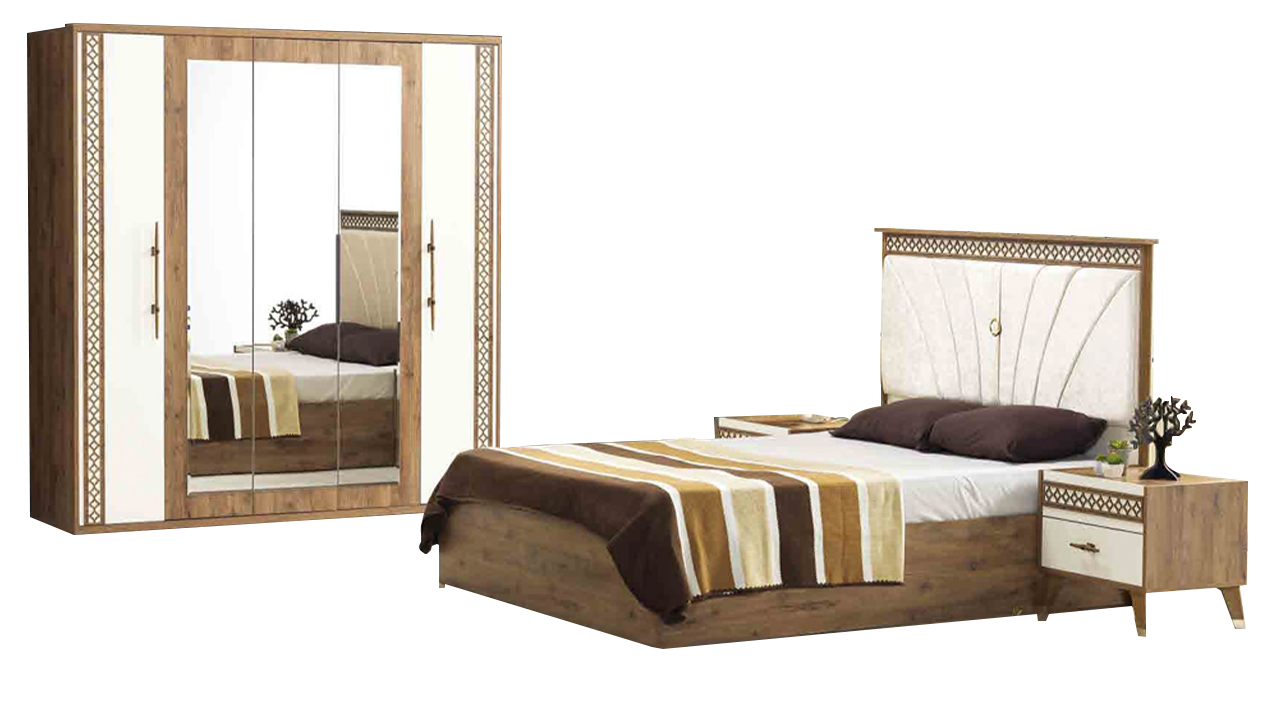 Doppelbett Schlafzimmer Garnitur Nachttische Bett 4tlg Braun Schrank