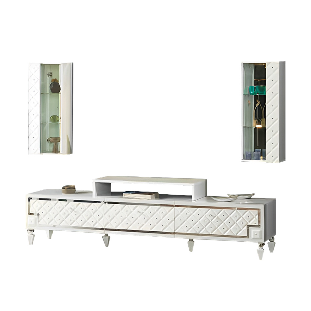 Wohnwand tv Ständer Sideboard RTV Lowboard Weiß Holz Wandschränke 3tlg