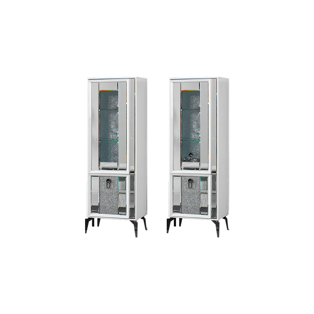 Komplette Vitrinen Schränke Anrichte Weiß Vitrine 2tlg Anbauschrank
