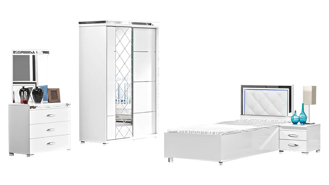 Komplette Jugendzimmer Nachttisch Kleiderschrank 4tlg Weiß Schlafzimmer