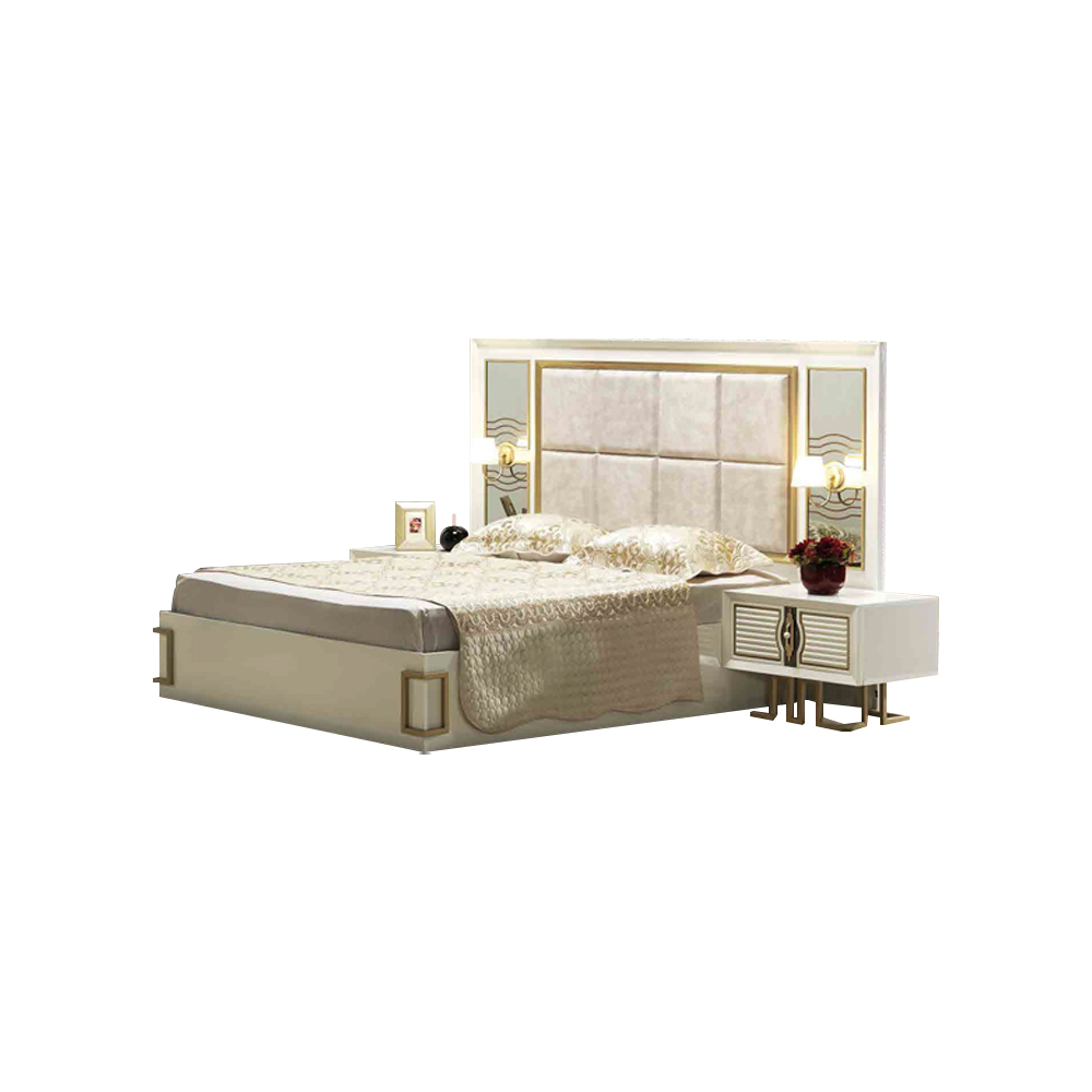 Komplette Doppelbett Nachttische Bett 3tlg Beige Luxus Schlafzimmer