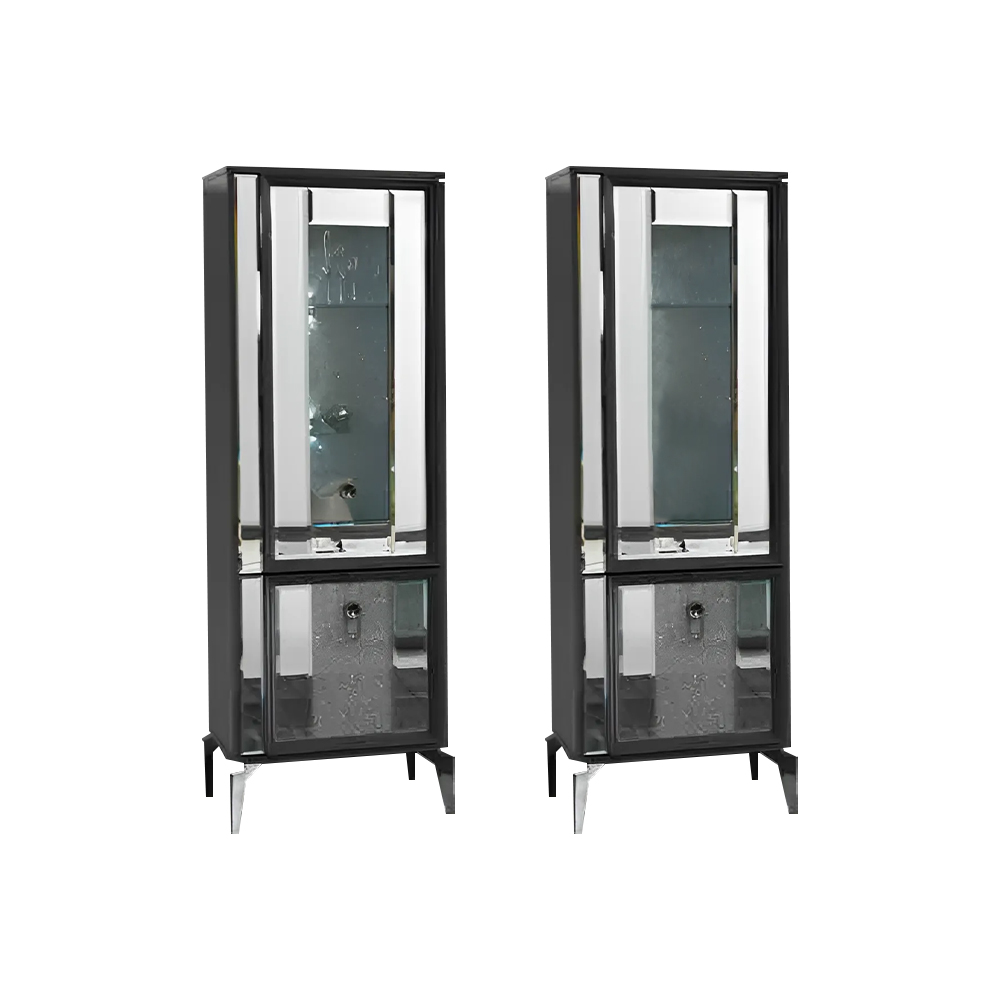 Garnitur Vitrinen Schränke Anrichte Grau Anbauschrank Vitrine Set 2tlg