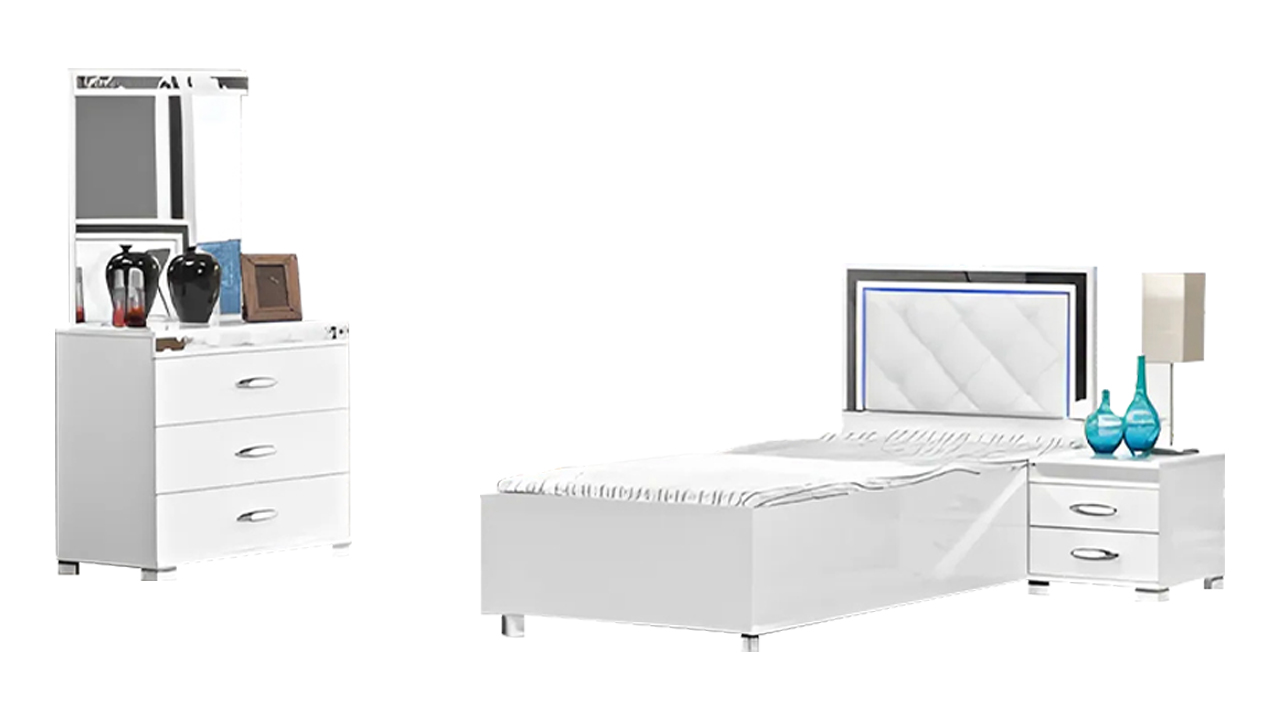 Komplette Schlafzimmer Bett Kommode Tische 3tlg Weiß Holz Einzelbett