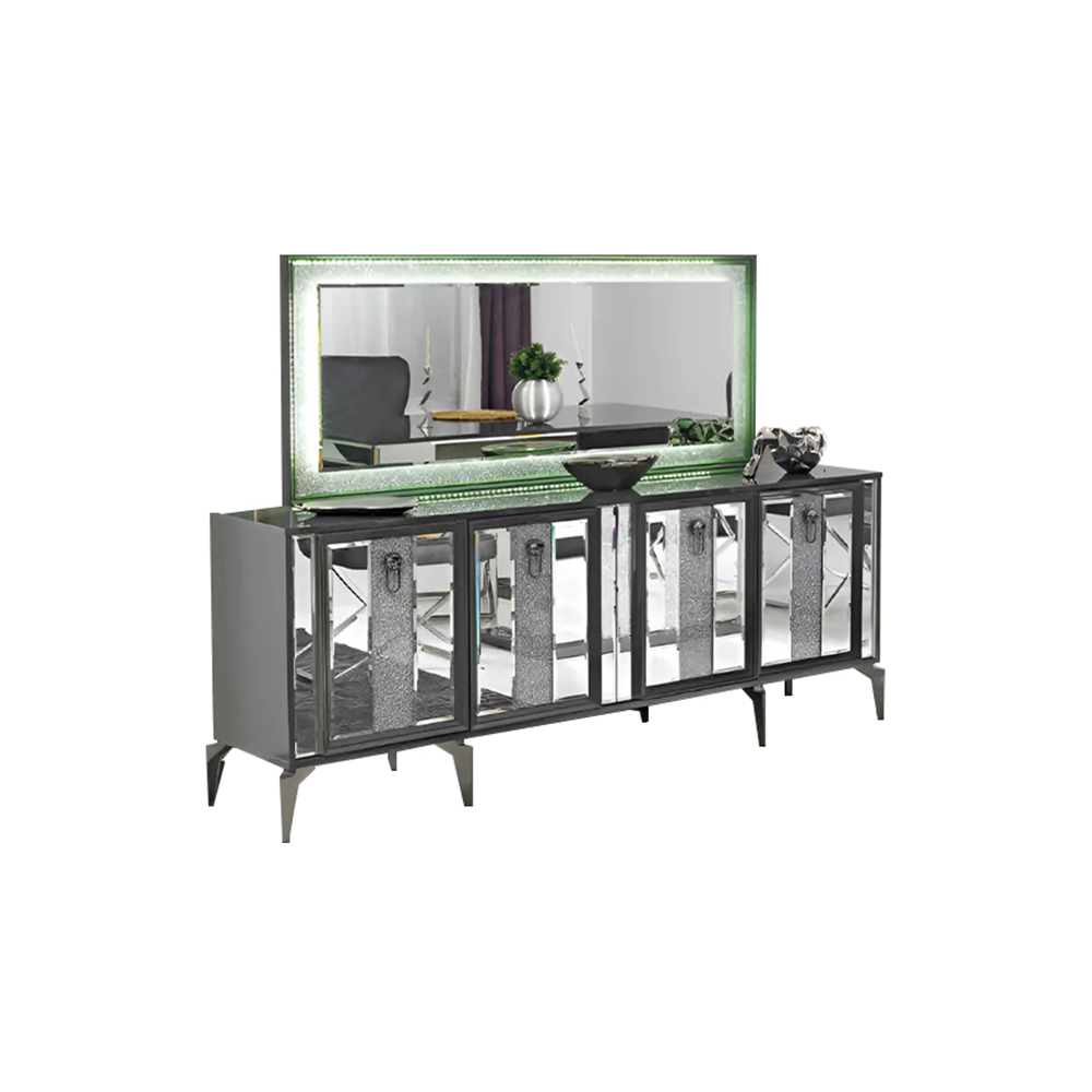 Sideboard Anrichte Kommode Schrank Grau Spiegel Esszimmer Luxus Holz