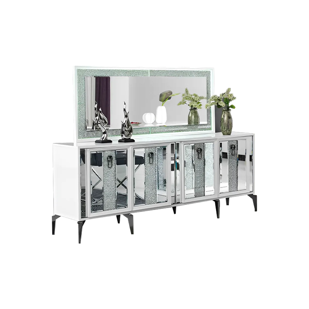 Anrichte Sideboard Kommode Schrank Weiß Spiegel Esszimmer Luxus Holz