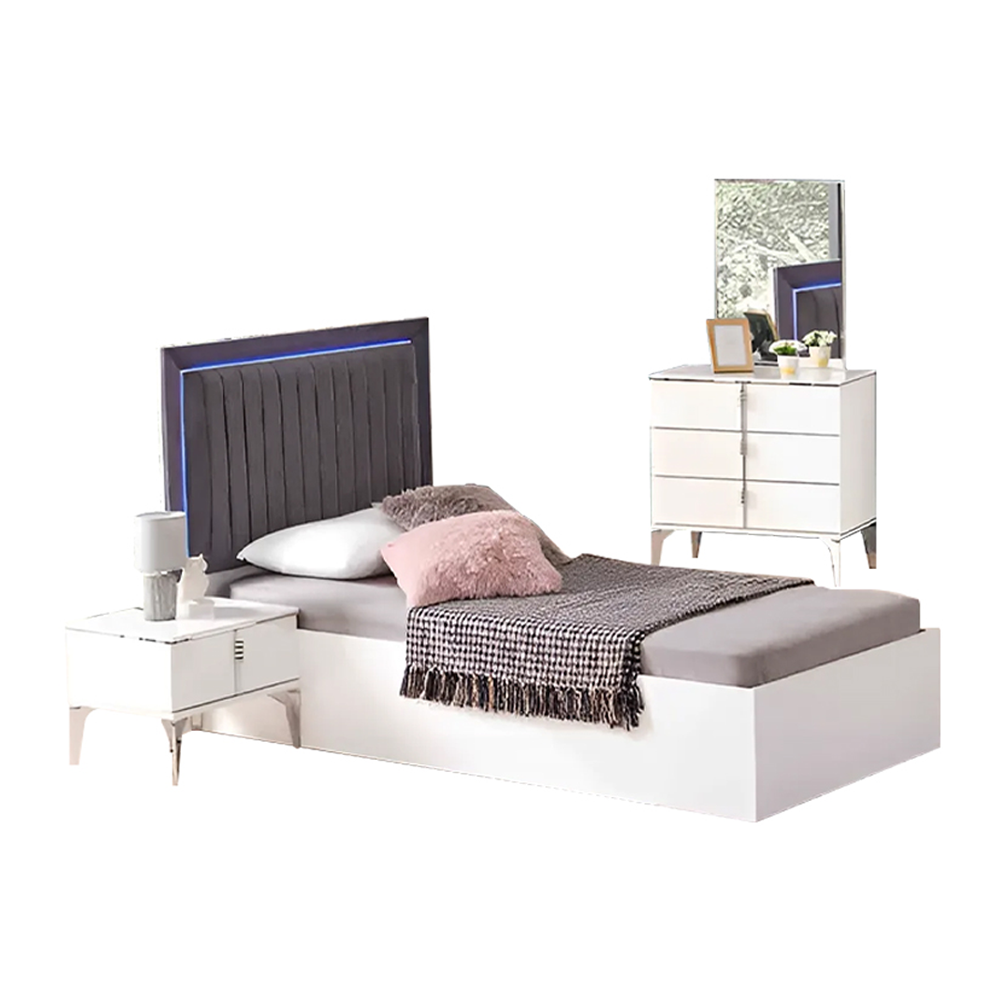 Komplette Kinderzimmer Bett Nachttisch Kommode 3tlg Weiß Holz Design