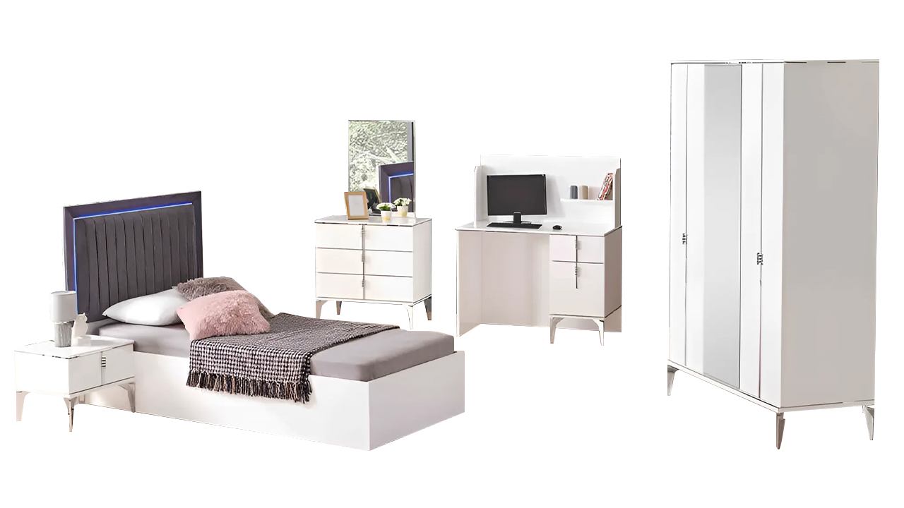 Kinderzimmermöbel Kinderzimmer Bett Schrank Tisch 5tlg Weiß Holz 5tlg