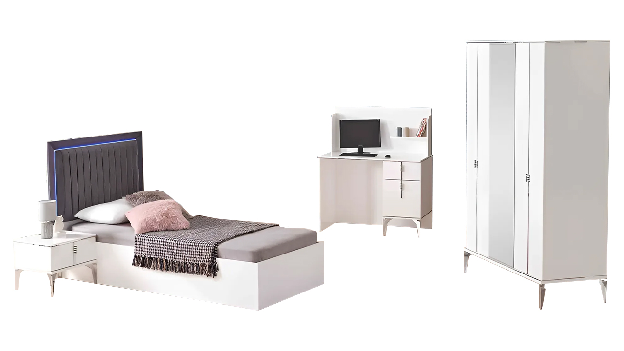 Komplette Kinderzimmer Bett Schrank Schreibtisch 3tlg Weiß Holz Design