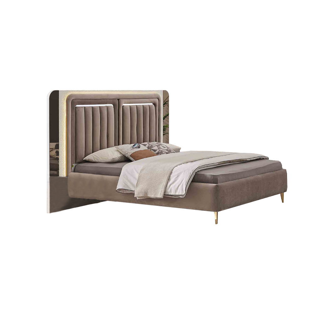 Braunes Doppelbett Designer Schlafzimmer Möbel Edle Holz Polsterbetten